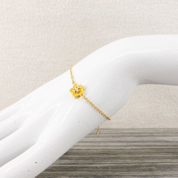 Tory Burch Kira Enamel Flower Chain Bracelet Yellow OS - Picture 6 of 12